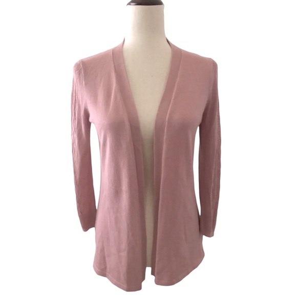 Roz & Ali Pointelle Sweater Dusty Pink Long Sleeve Open Front New with Tags - Picture 10 of 17